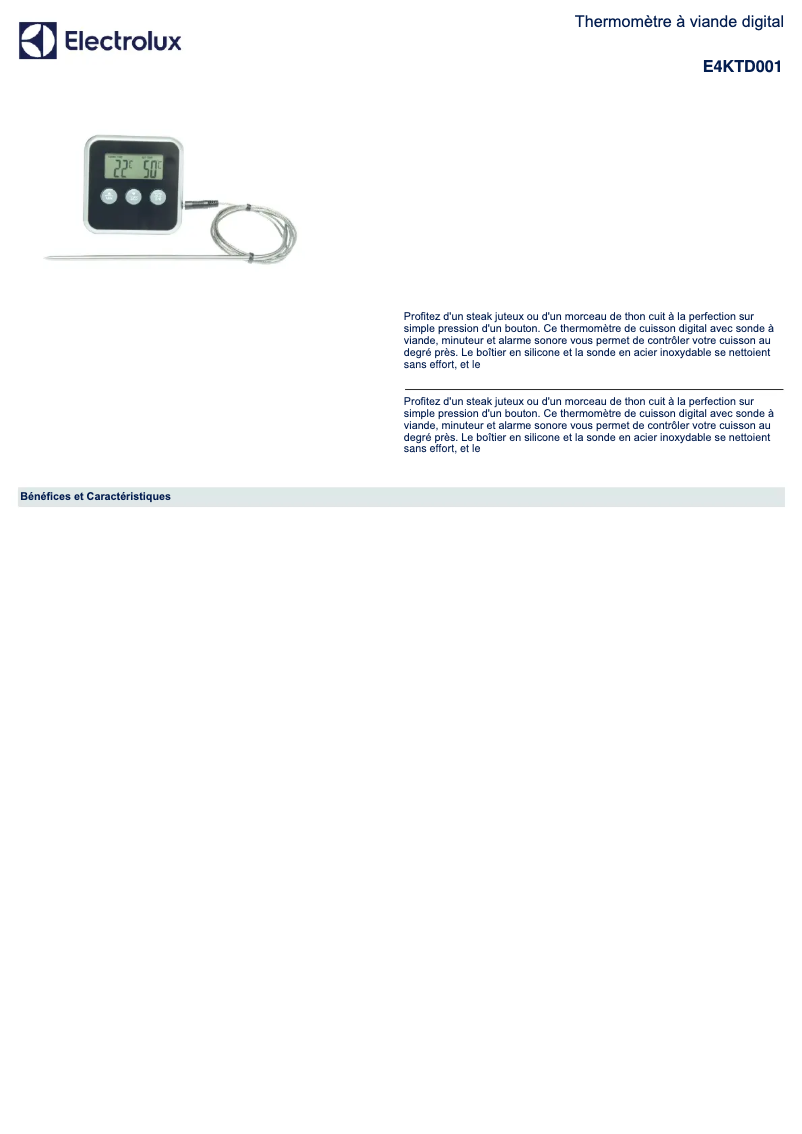Page n°1 - Fiche technique Electrolux E4KTD001