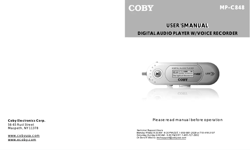 Page n°1 - Manuel utilisateur Coby MP-C848