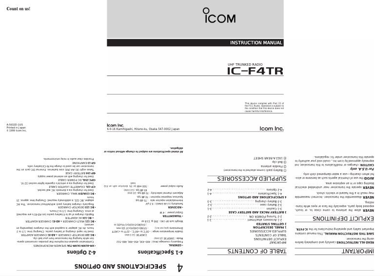 Page n°1 - Manuel utilisateur ICOM IC-F4TR