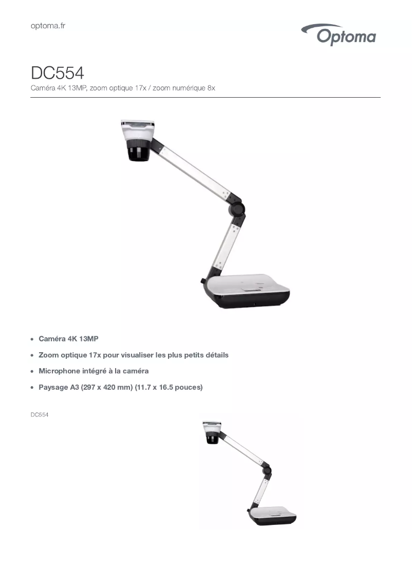 Page 1 de la notice Fiche technique Optoma DC554