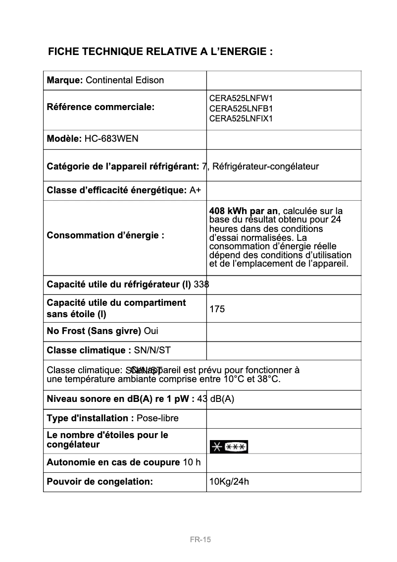 Image de la première page du manuel de l'appareil CERA525LNFIX1