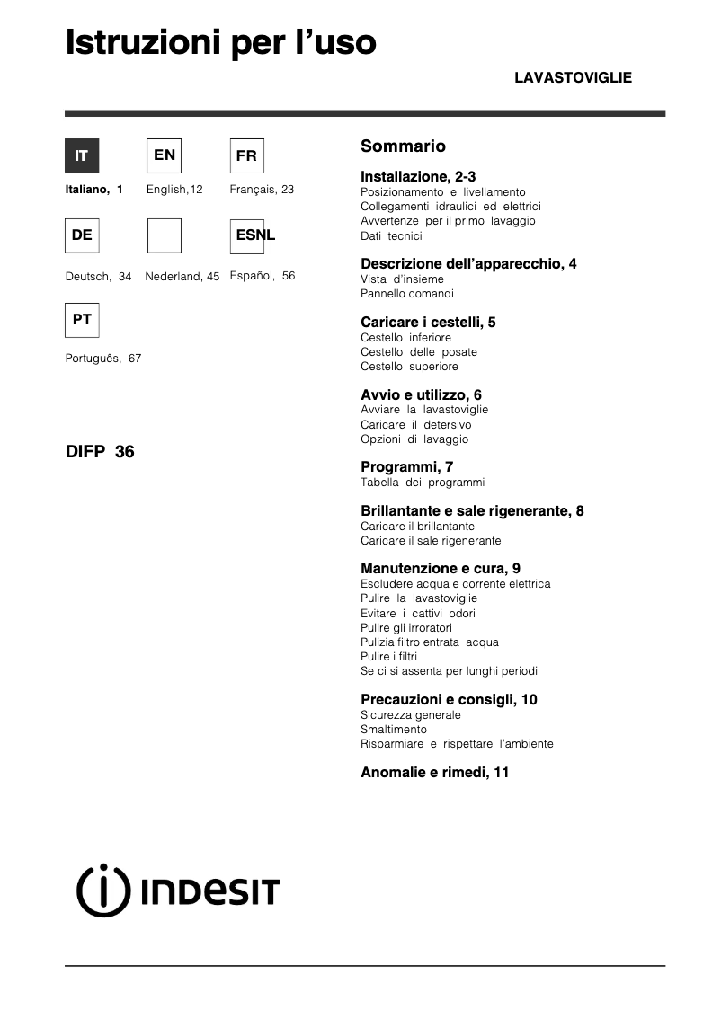 Page n°1 - Manuel utilisateur Indesit DIFP 36