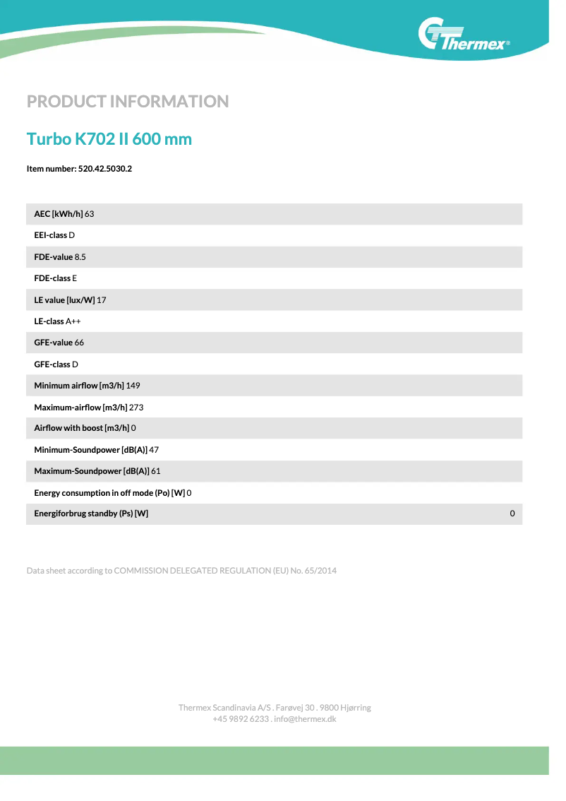 Page n°1 - Fiche technique Thermex Turbo K702 II
