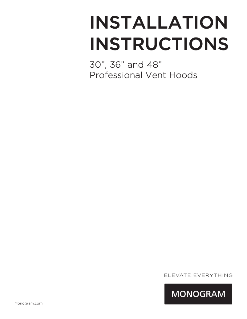 Page 1 de la notice Guide d'installation Monogram ZV36SSJSS