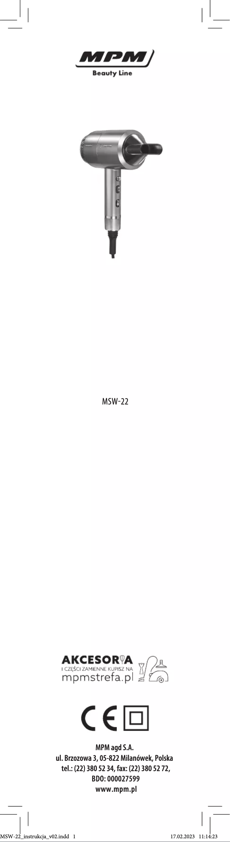 Image de la première page du manuel de l'appareil MSW-22