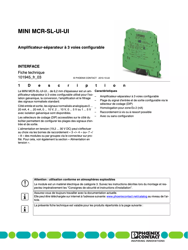 Page n°1 - Manuel utilisateur Phoenix Contact MINI MCR-SL-UI-UI-NC