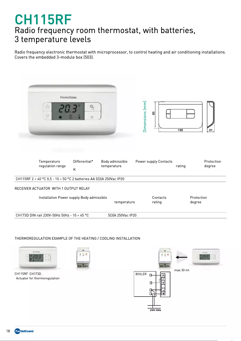 Page 1 de la notice Fiche technique Fantini Cosmi CH115RF