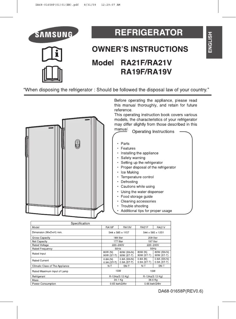 Page n°1 - Manuel utilisateur Samsung RA21FAAS