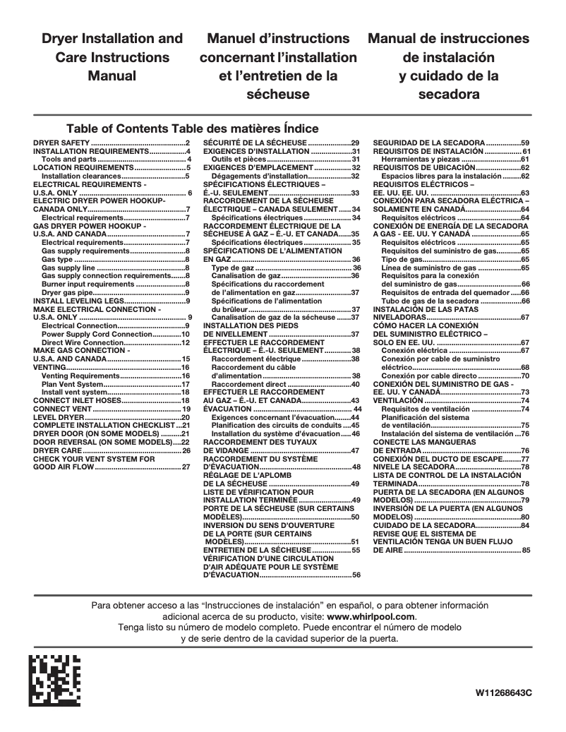 Page 1 de la notice Manuel utilisateur Whirlpool WED8127LC