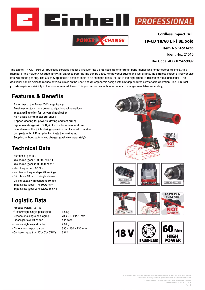 Image de la première page du manuel de l'appareil TP-CD 18/60 Li- i BL Solo