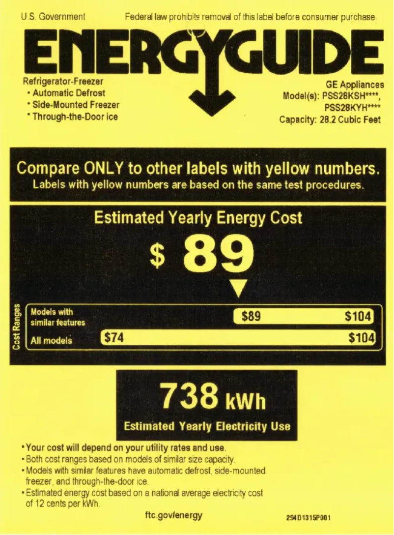 Página 1 del manual Etiqueta energética GE Profile PSS28KYHFS