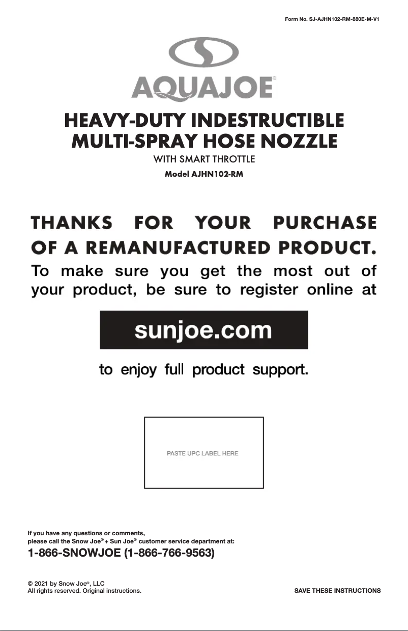 Página 1 del manual Manual de usuario Aqua Joe AJHN102-RM