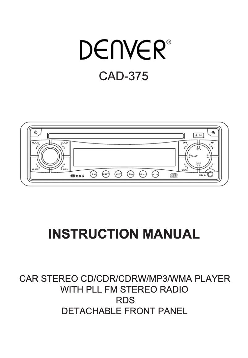 Page n°1 - Manuel utilisateur Denver CAD-375