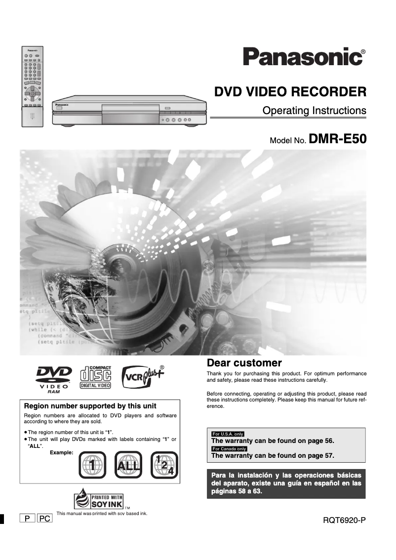 Page n°1 - Manuel utilisateur Panasonic DMR-E50EG9-S