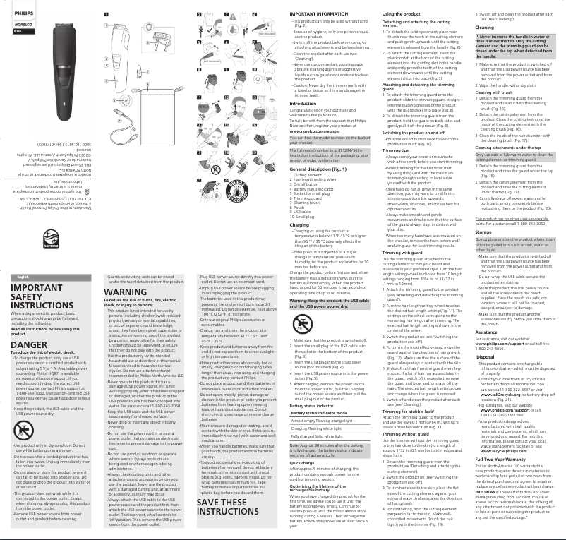 Page n°1 - Manuel utilisateur Philips Norelco BT3230