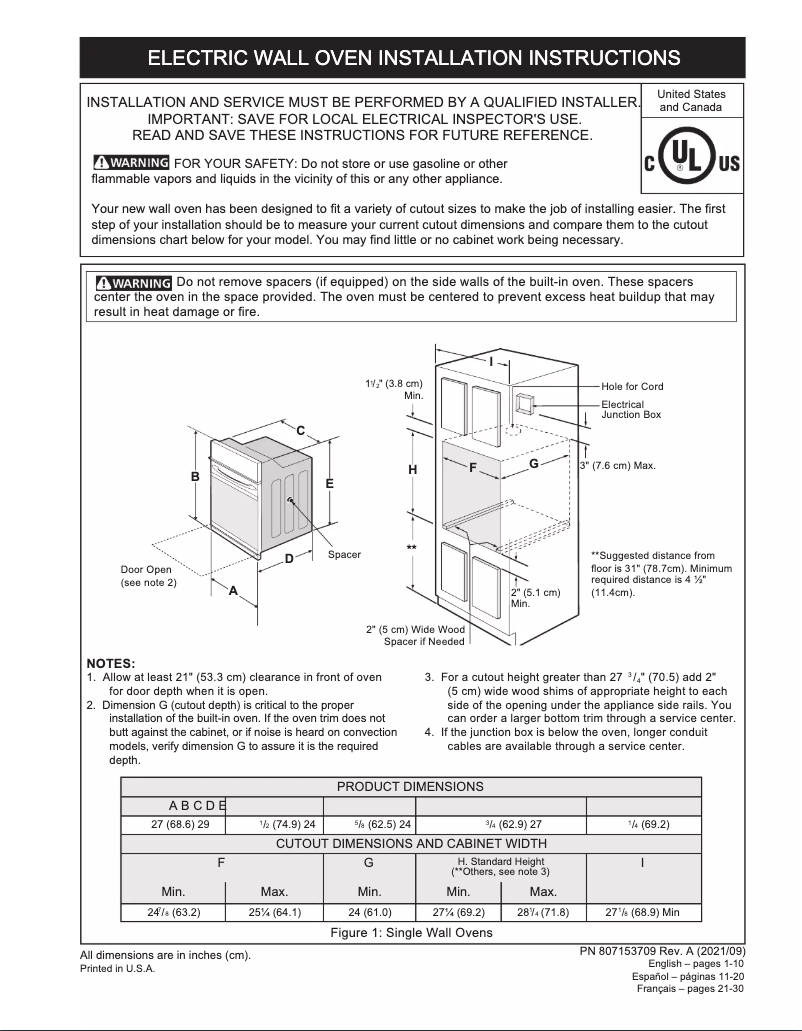 Page n°1 - Guide d'installation Frigidaire FCWD2727AS