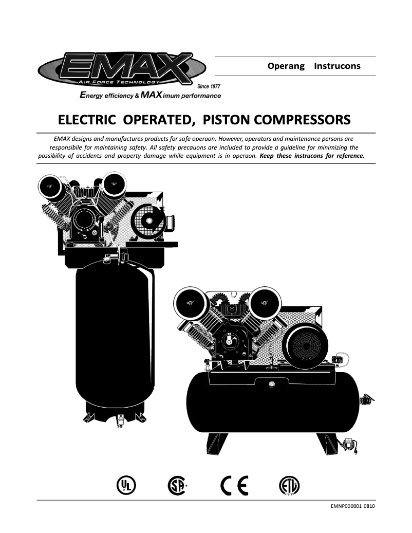 Page 1 de la notice Manuel utilisateur Emax ES10V080V1