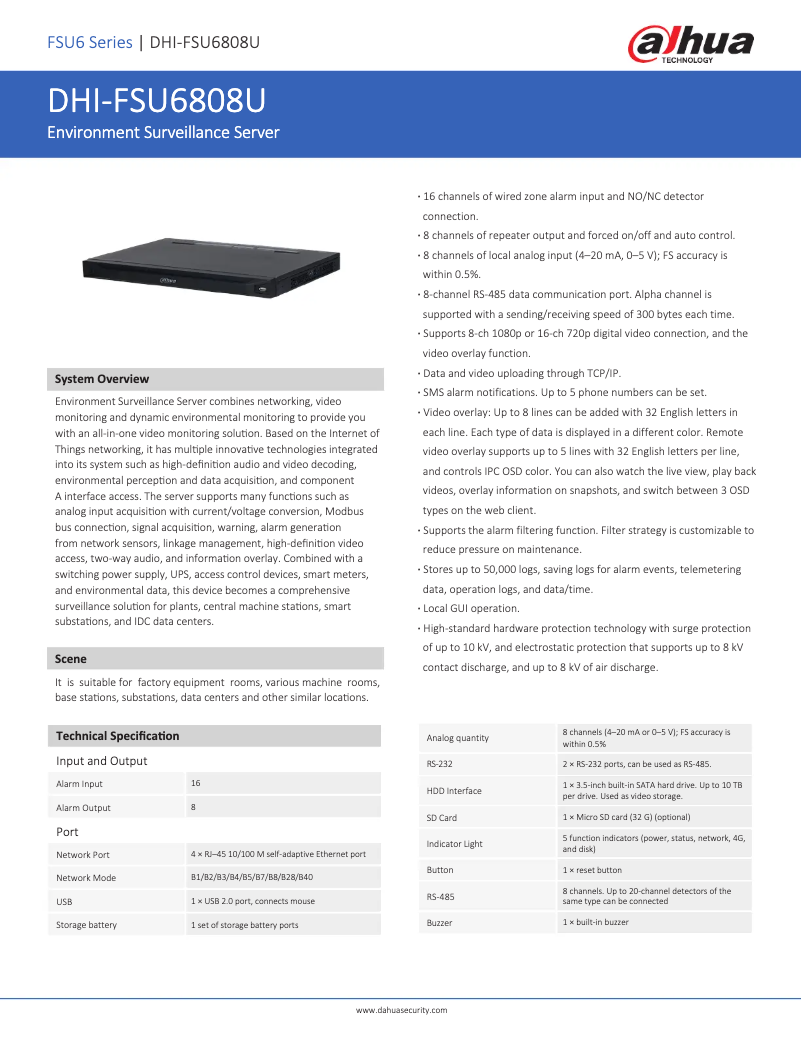 Page 1 de la notice Fiche technique Dahua Technology FSU6808U