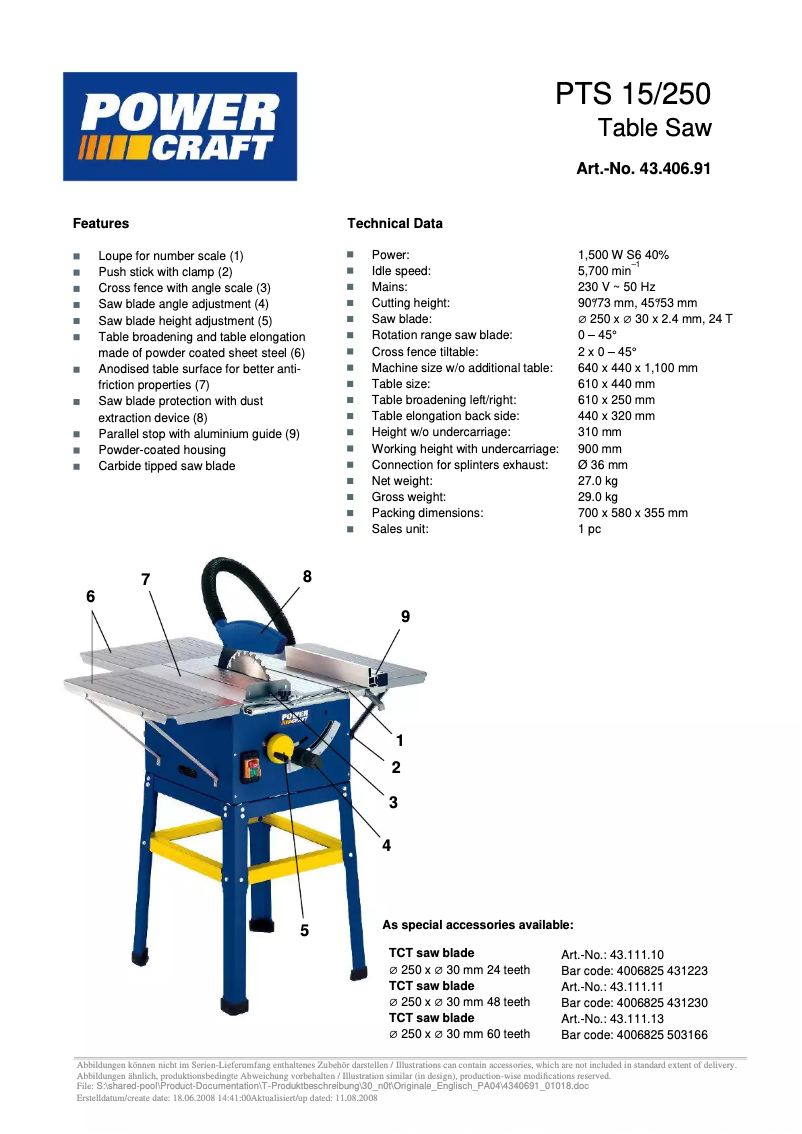Image de la première page du manuel de l'appareil PTS 15/250