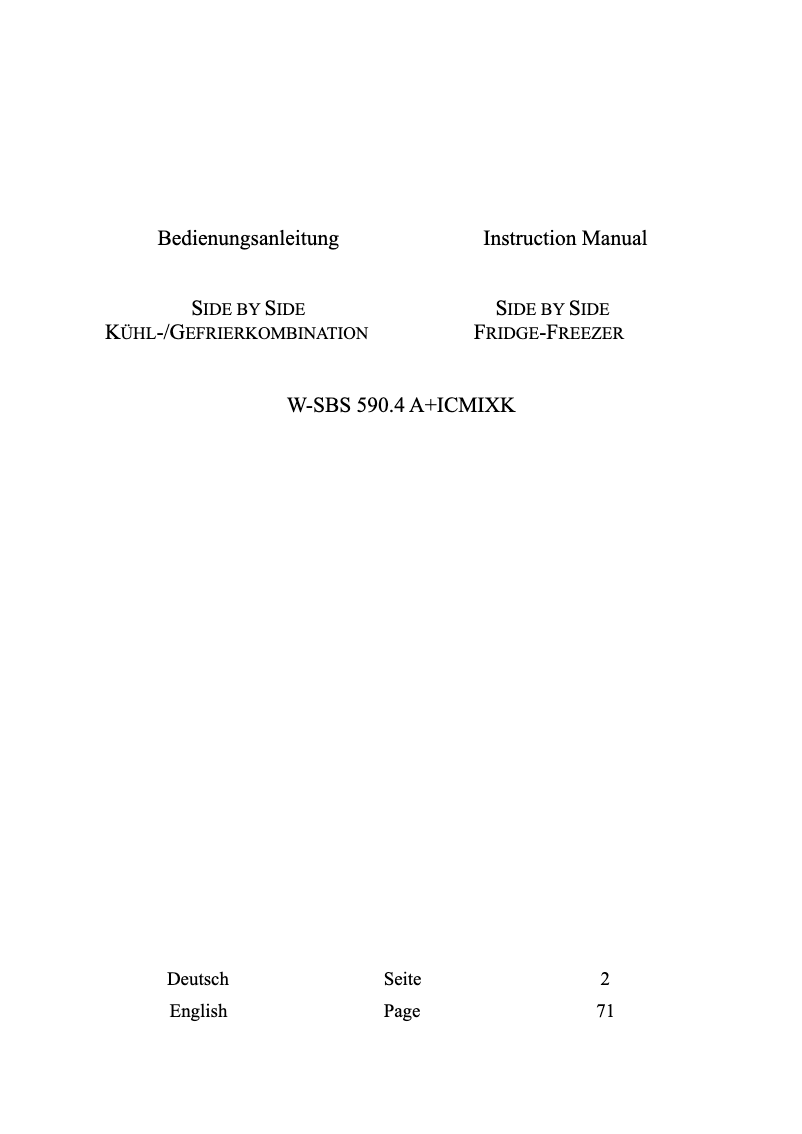 Page n°1 - Manuel utilisateur Wolkenstein W-SBS590.4A+ICMIXK