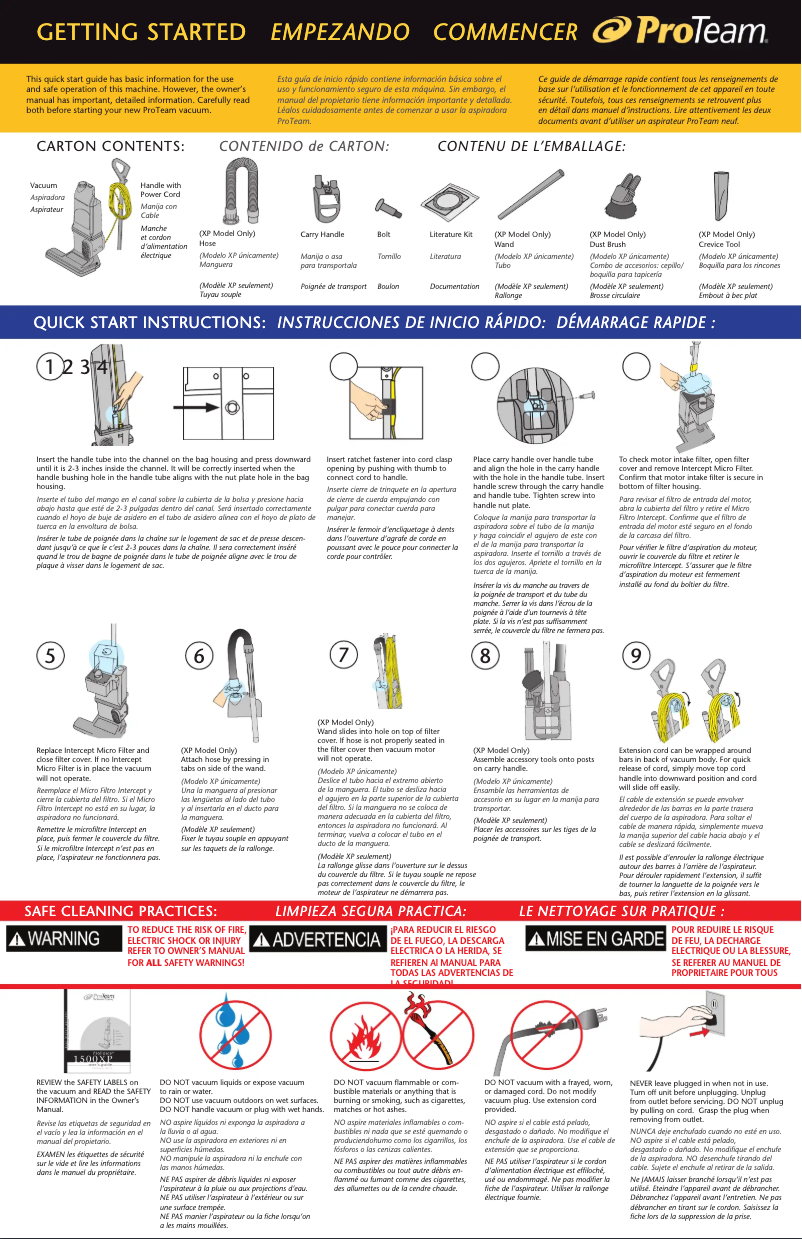 Page 1 de la notice Guide de démarrage rapide ProTeam ProForce 1500XP