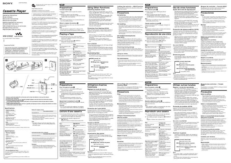 Image de la première page du manuel de l'appareil Walkman WM-EX522