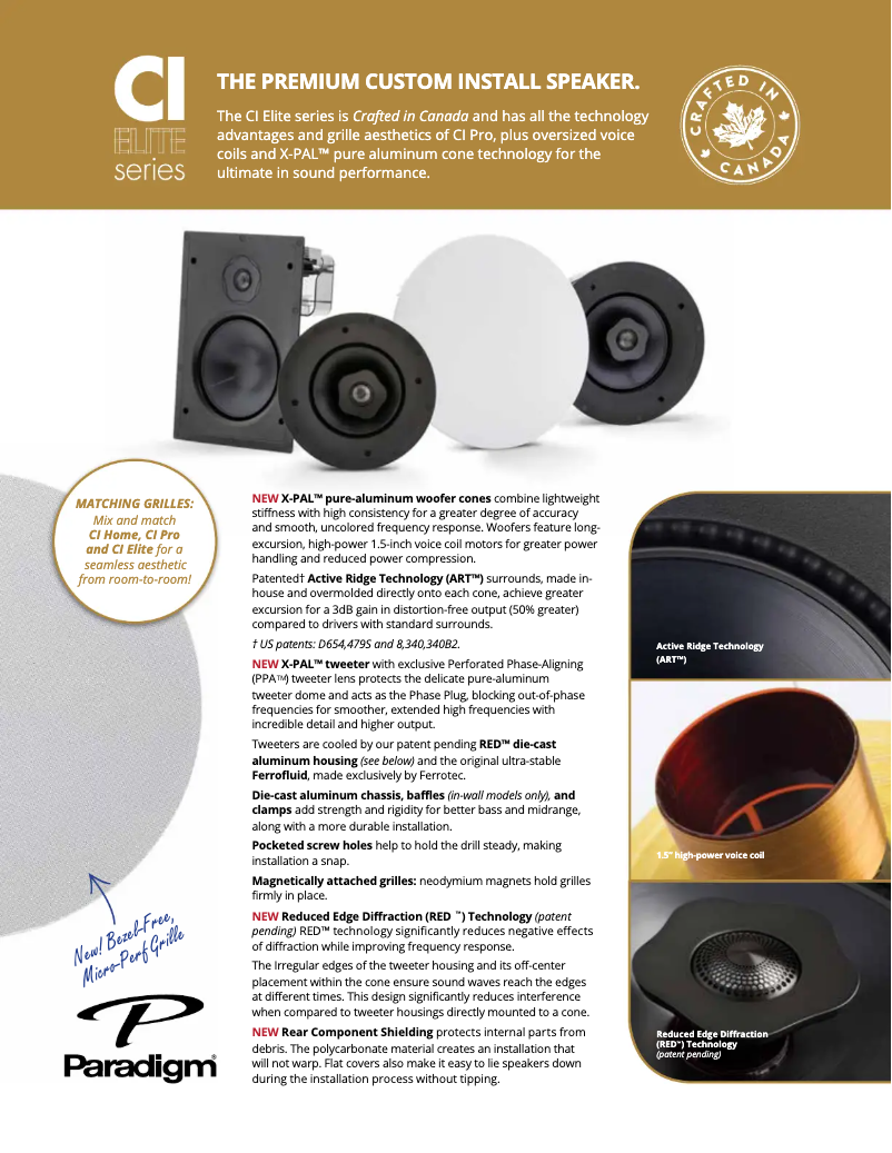 Page 1 de la notice Fiche technique Paradigm CI Elite E80-A