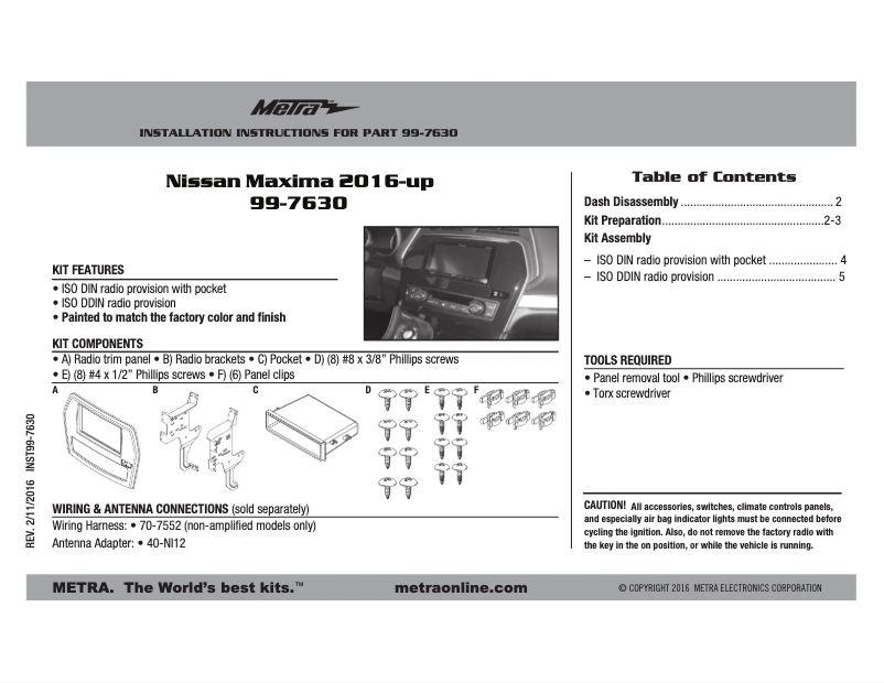Page n°1 - Manuel utilisateur Metra 99-7630