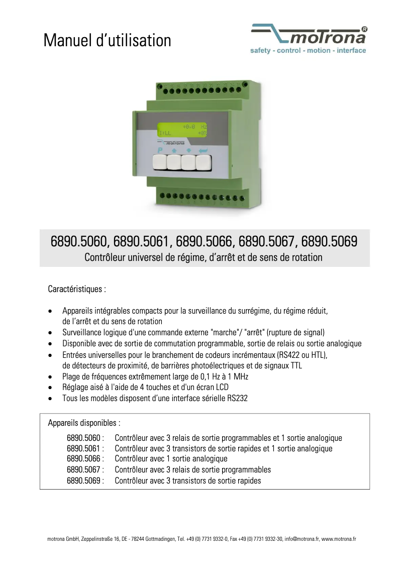 Page n°1 - Manuel utilisateur Motrona 6890.5060