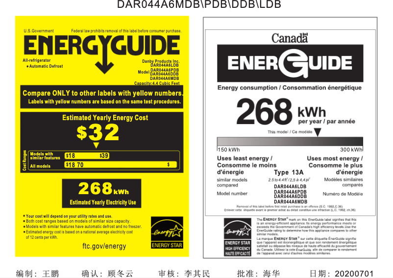 Página 1 del manual Etiqueta energética Danby DAR044A6MDB