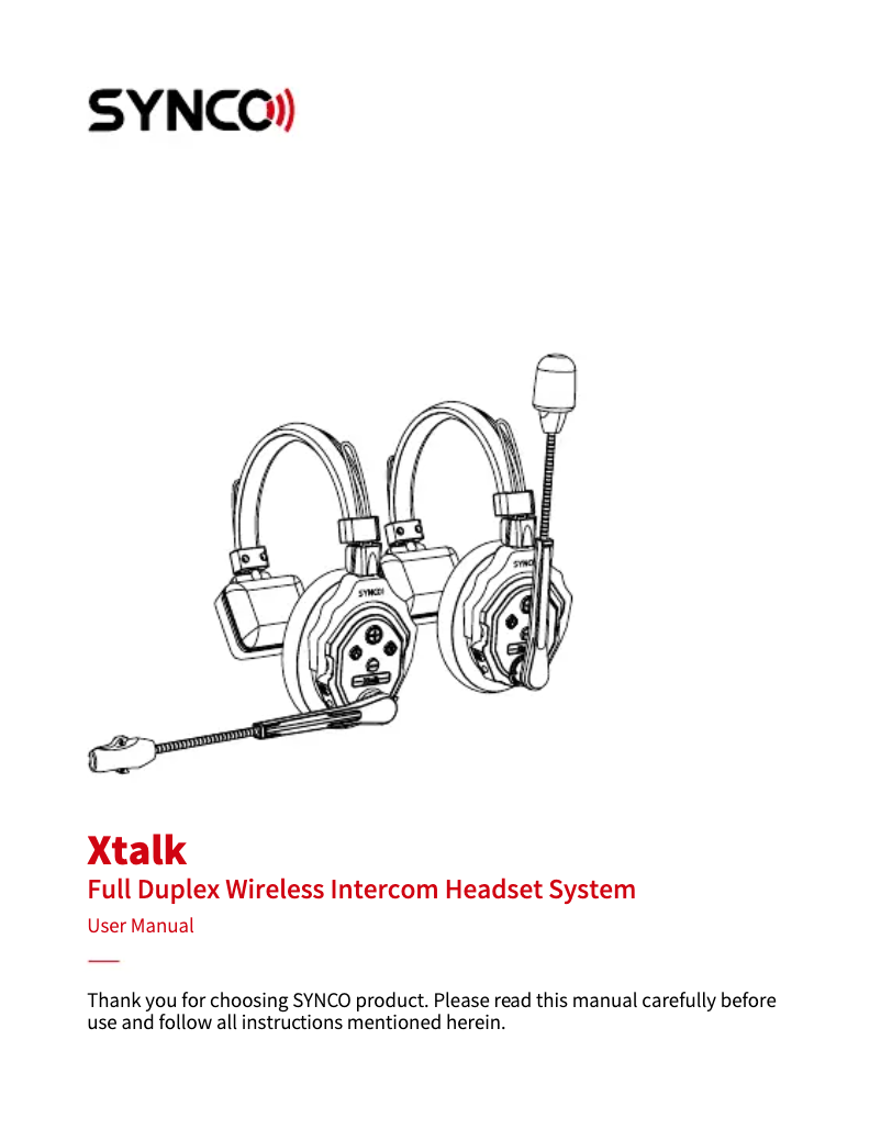 Page n°1 - Manuel utilisateur Synco X-Talk X2
