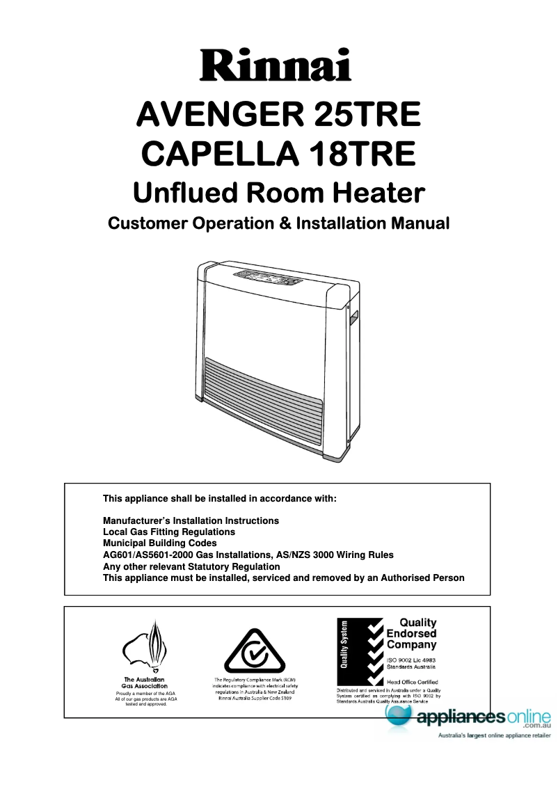 Page 1 de la notice Guide d'installation Rinnai Avenger 25 Plus