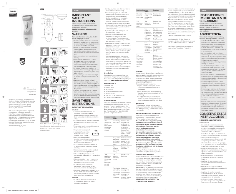 Page 1 de la notice Manuel utilisateur Philips SatinShave Essential Wet & Dry HP6332