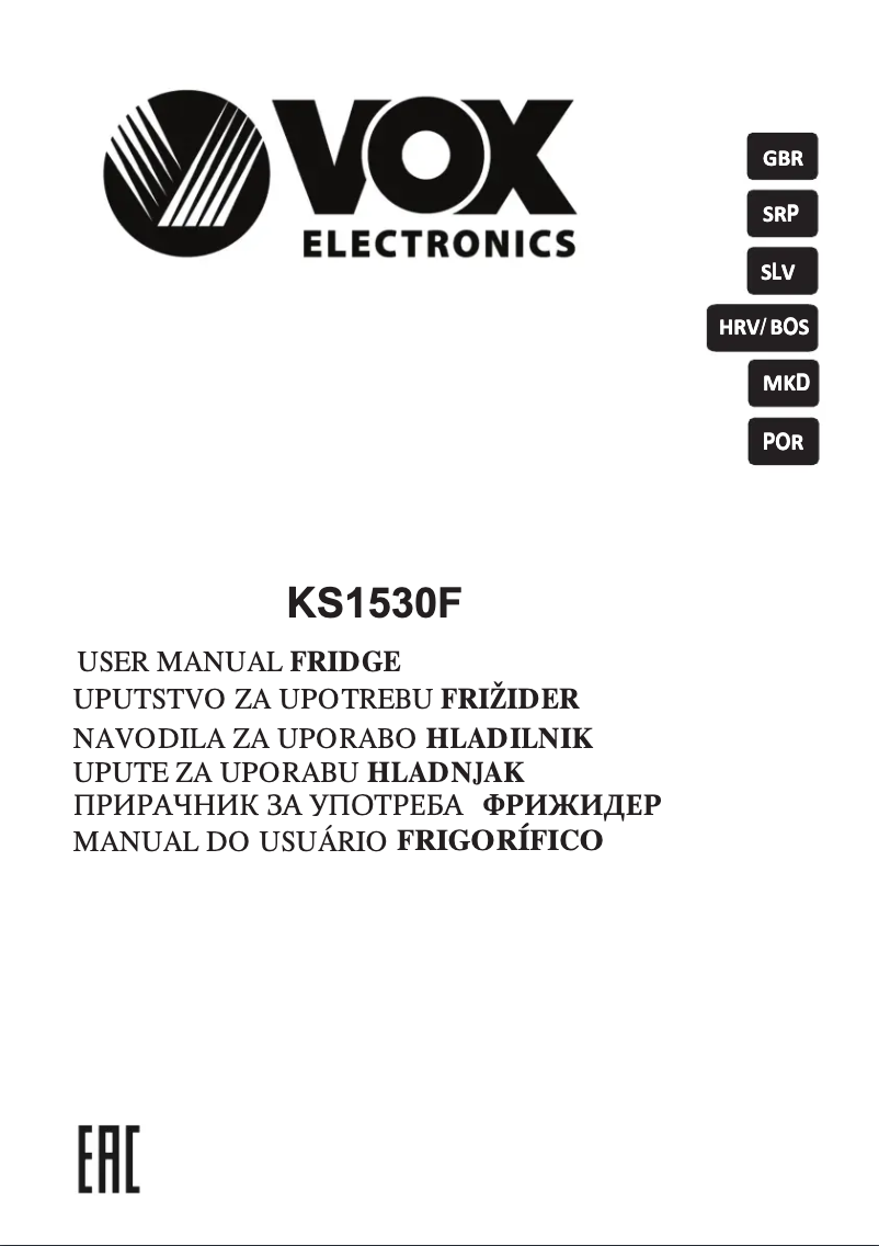 Page 1 de la notice Manuel utilisateur VOX KS 1530 F