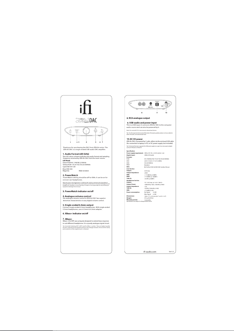 Page 1 of the manual User Manual iFi Audio ZEN Air DAC