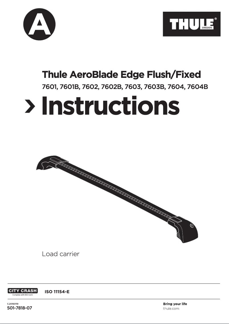Page 1 de la notice Manuel utilisateur Thule AeroBlade Edge 7601