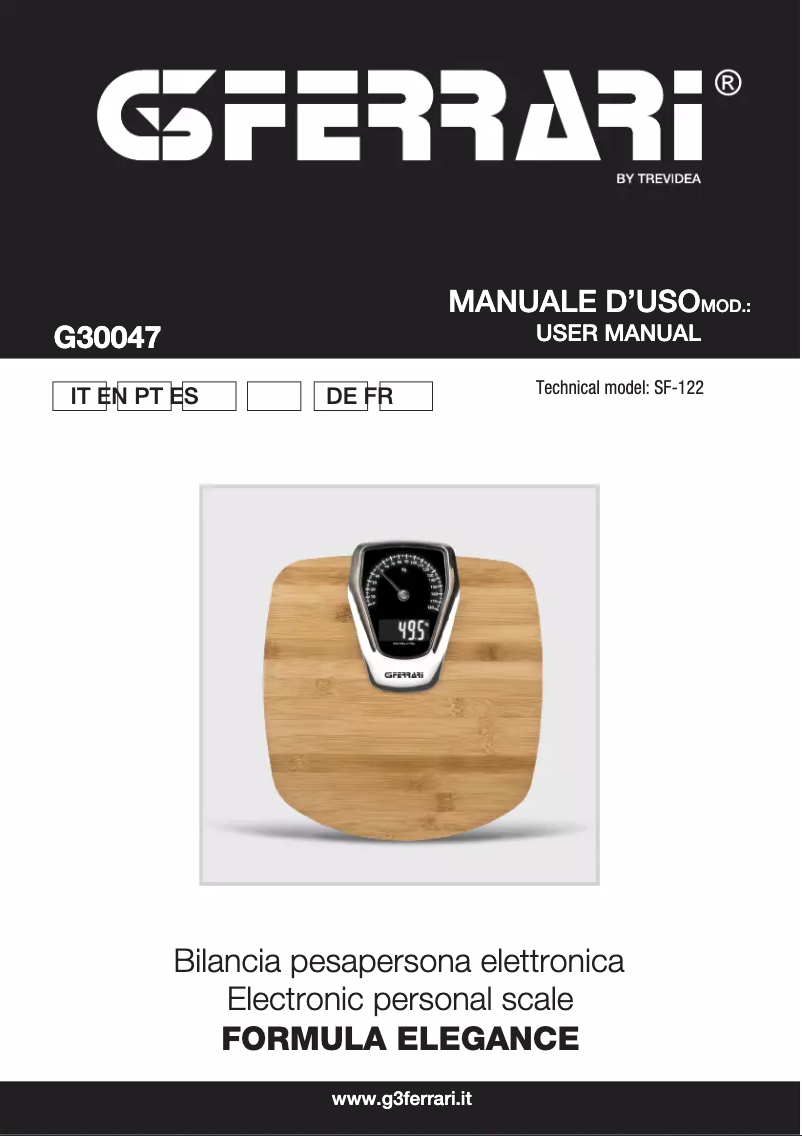 Page 1 de la notice Manuel utilisateur G3 Ferrari Formula Elegance G30047