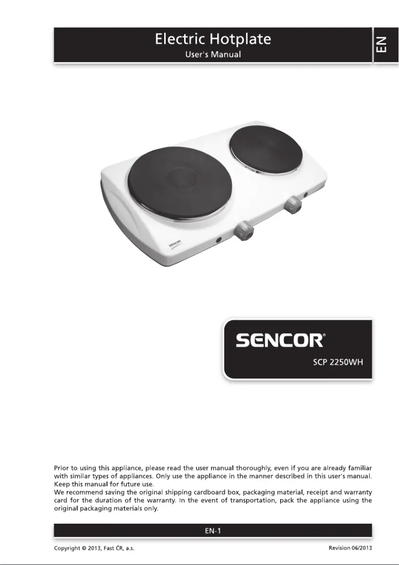 Page 1 de la notice Manuel utilisateur Sencor SCP 2250WH