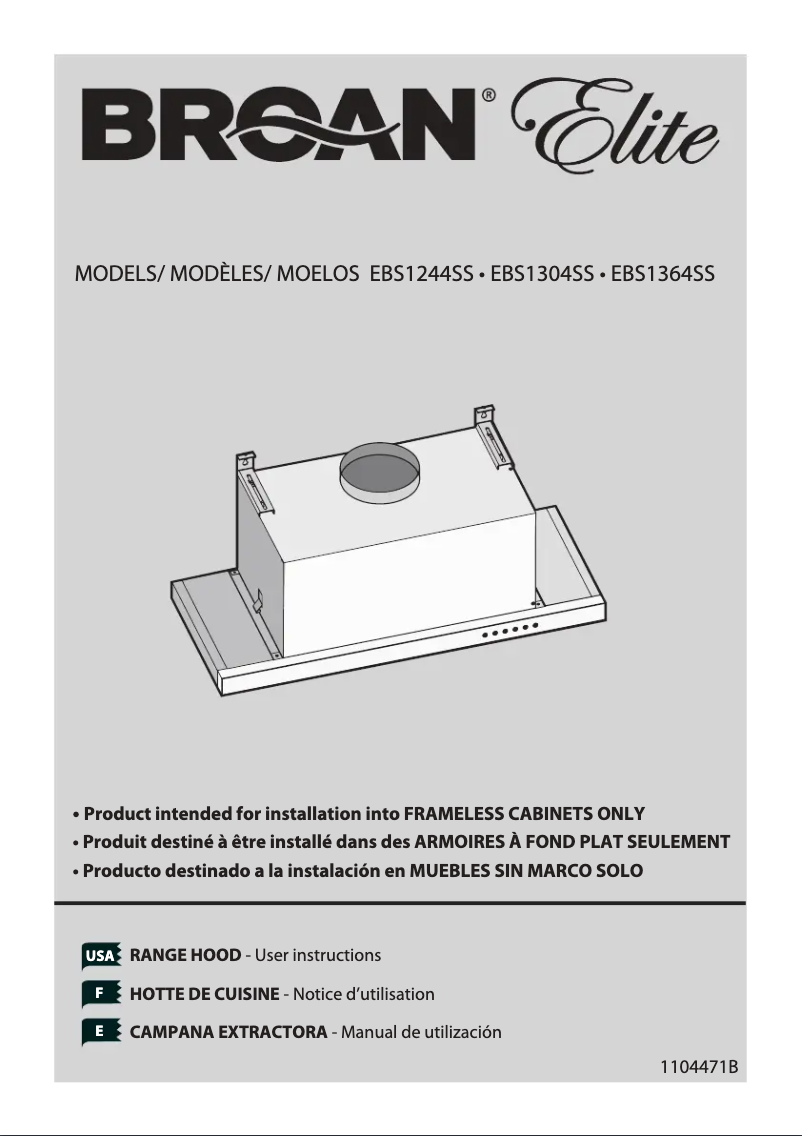 Page 1 de la notice Guide d'installation Broan Elite EBS1364SS