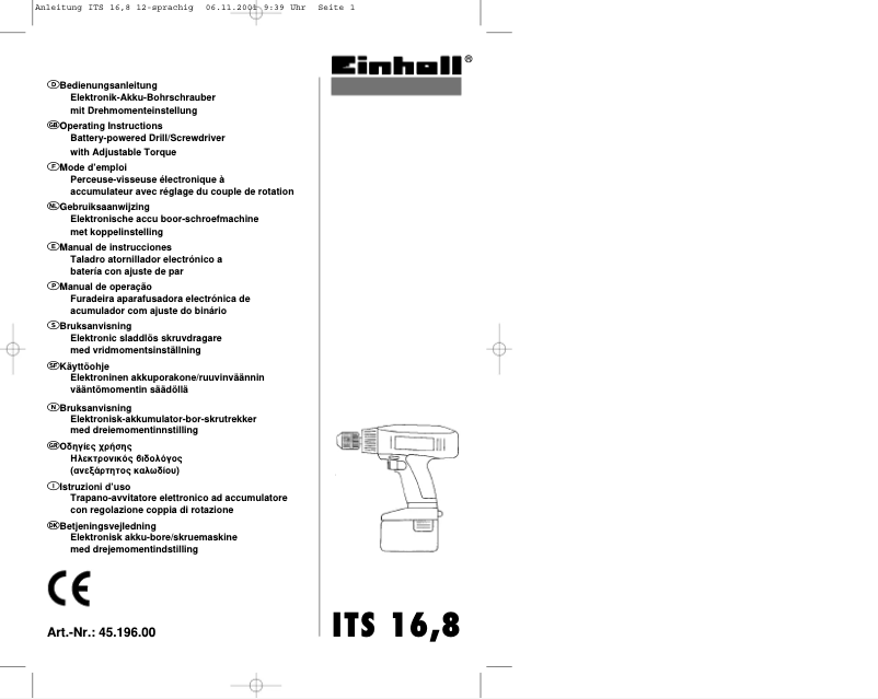 Page 1 de la notice Manuel utilisateur Einhell ITS 16,8