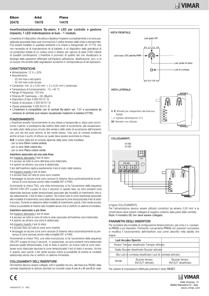 Page 1 de la notice Manuel utilisateur Vimar 19478.M