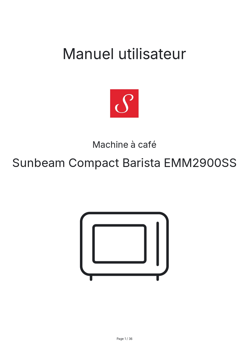 Page n°1 - Manuel utilisateur Sunbeam Compact Barista EMM2900SS
