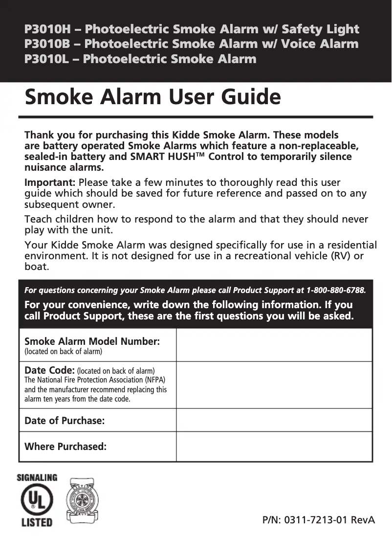 Page 1 de la notice Manuel utilisateur Kidde P3010H