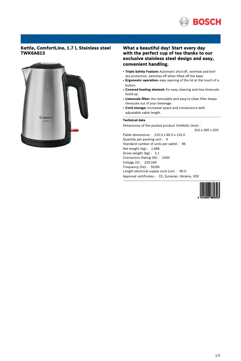 Image de la première page du manuel de l'appareil ComfortLine TWK6A813