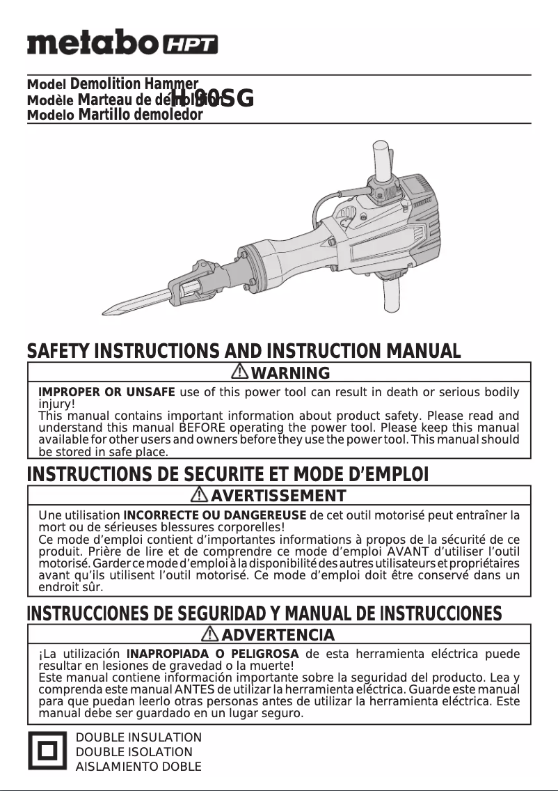 Page 1 de la notice Manuel utilisateur Metabo H 90SG