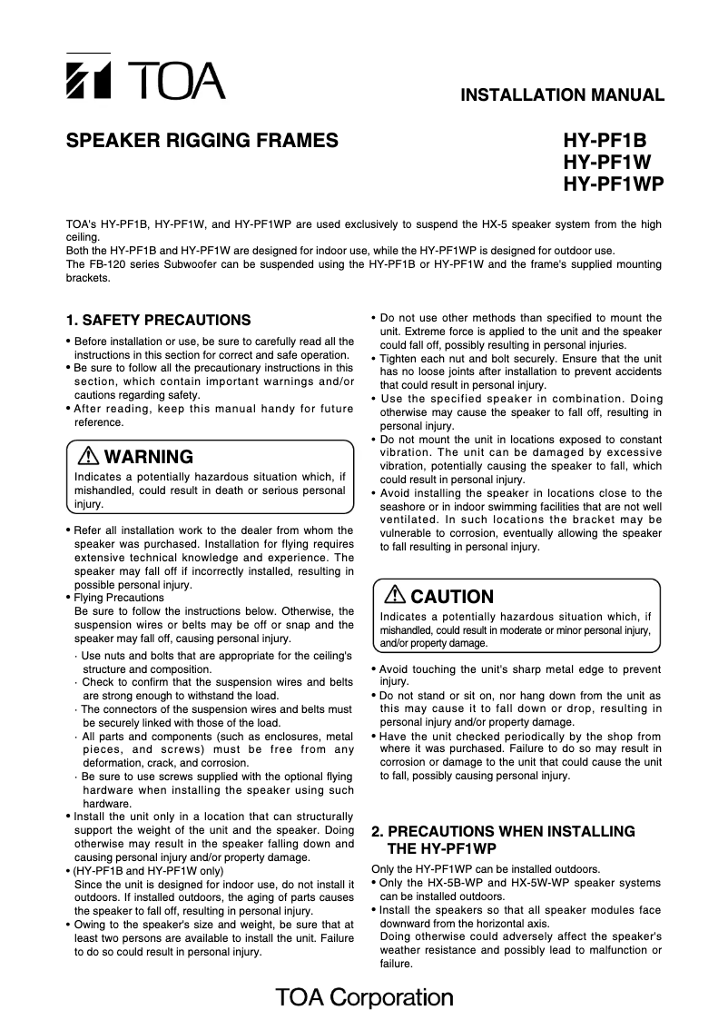 Página 1 del manual Manual de usuario TOA HY-PF1B