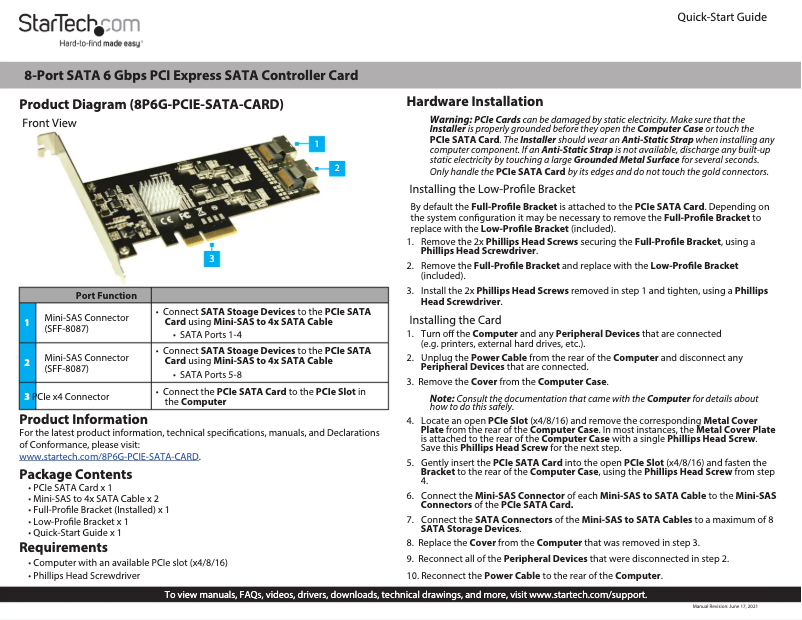 Página 1 del manual Manual de usuario StarTech.com 8P6G-PCIE-SATA-CARD