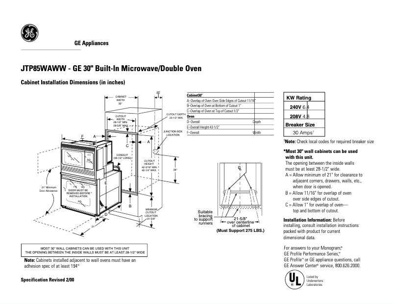 Page n°1 - Fiche technique GE JTP85WAWW
