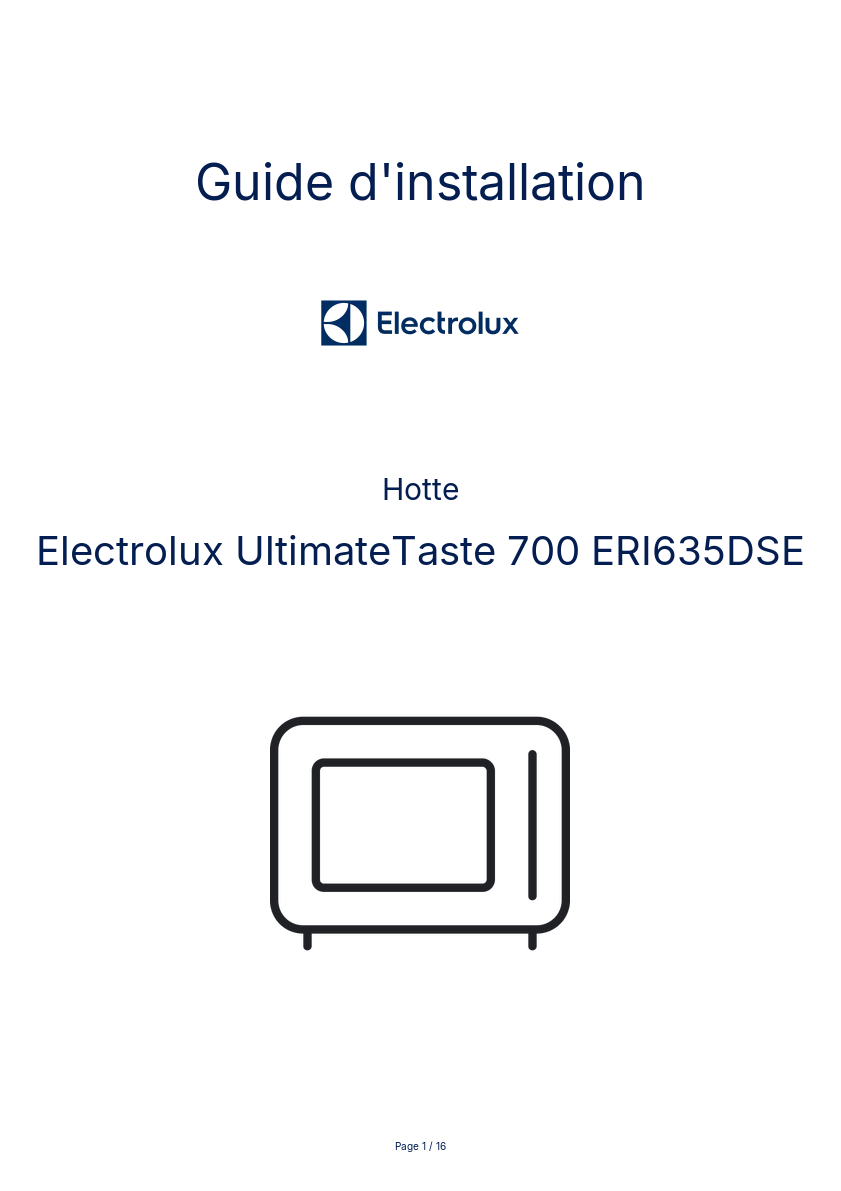 Page n°1 - Guide d'installation Electrolux UltimateTaste 700 ERI635DSE