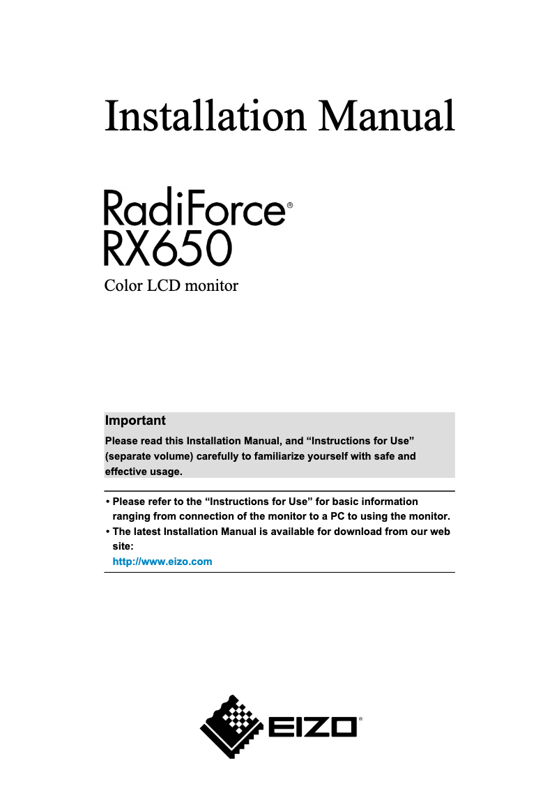 Page 1 de la notice Manuel utilisateur Eizo RadiForce RX650